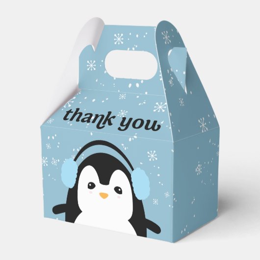 Blauw Schattige Penguin Winter Baby shower Dank u Bedankdoosjes (Voorkant Zijde)