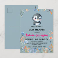 Blauw Schattige pinguïn zoet bloem baby shower kin