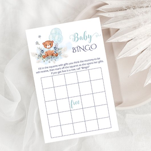 Blauw Schattige Teddy Bear Boy Baby shower Spel BI Flyer