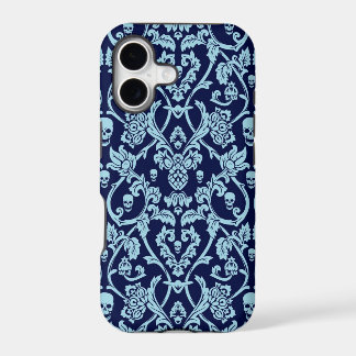 Blauw schedel damast patroon