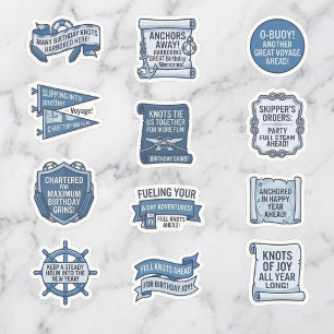 Blauw Scheepvaart Slogan Verjaardags Sticker Vel