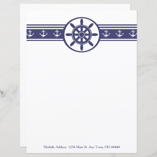 Blauw schepenwiel gepersonaliseerd papier vel (Voorkant / Achterkant)