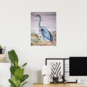 Blauw schilderij van de Waterverf Heron Poster (Thuiskantoor)