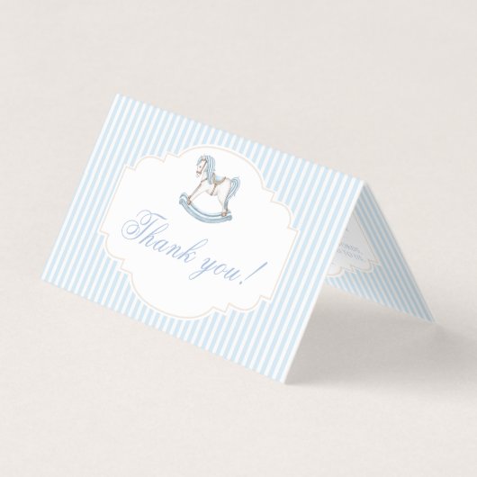 Blauw schommelend paard baby jongen douche dank u kaart (Voorkant)