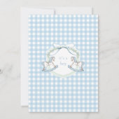 Blauw schommelend paard gingham boho baby jongen d kaart (Achterkant)