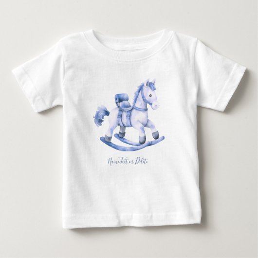 Blauw Schommelpaard Baby T-shirt (Voorkant)