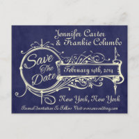 Blauw schoolbord Save The Date in vintage stijl