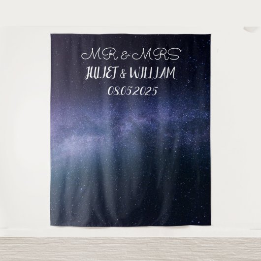 Blauw Schrift Mr & Mrs Trouw Achtergrond banner Wandkleed (Voorkant)