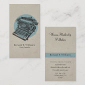 blauw schrijfmachine met cirkel visitekaartje (Voorkant / Achterkant)