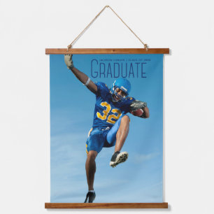 Blauw script Afstuderen Afstuderen Foto Athlete Hangend Wandkleed
