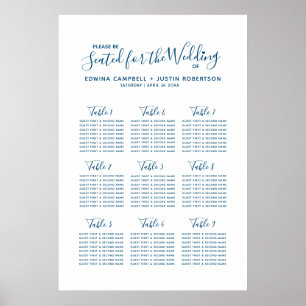 Blauw script harten trouwlijstplan poster