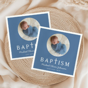 Blauw script Religieuze Cross Baptism Foto Servet