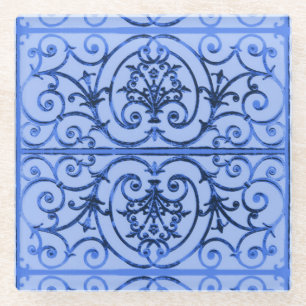 Blauw scrollwerkpatroon glazen onderzetter