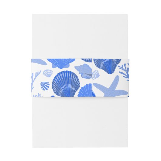 Blauw Seashell Pattern Shells Beachy Custom Uitnodigingen Wikkel (Achterkant Voorbeeld)