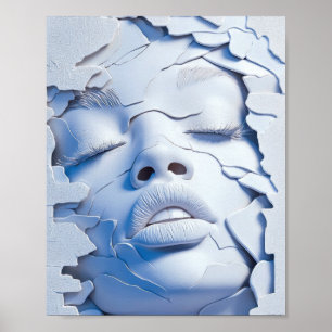 Blauw Serenity Meisje in Gebarsten Lagen Poster