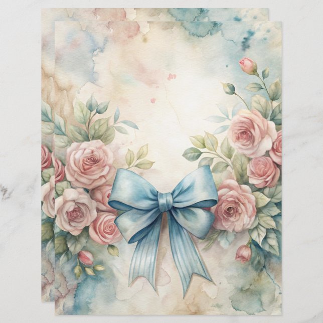 Blauw Shabby Chic Scrapbook Papier (Voorkant / Achterkant)