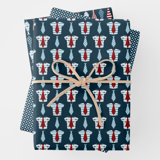 Blauw Shirt en Stropdas Vaderdag Inpakpapier Vel (In situ)