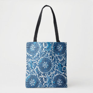 blauw sierbloempatroon draagtas