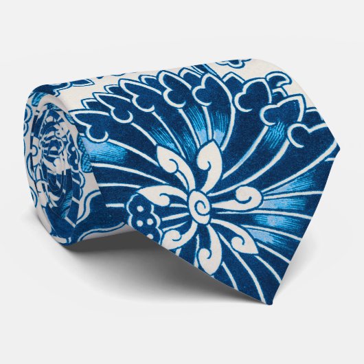 blauw sierbloempatroon stropdas (Opgerold)