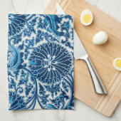 blauw sierbloempatroon theedoek (Quarter Fold)