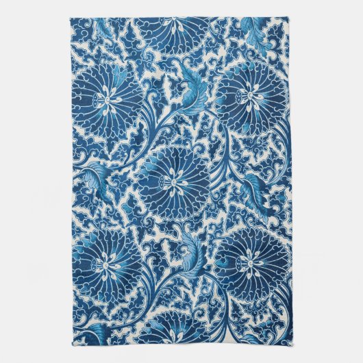 blauw sierbloempatroon theedoek (Verticaal)