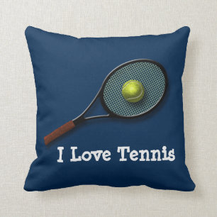 Blauw Sierkussen "I Love Tennis" met Racket