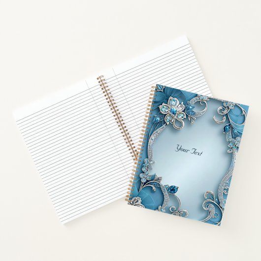 Blauw Sierlijk Bloem Notebook Notitieboek (Binnen)