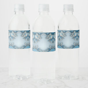 Blauw Sierlijk Bloem Waterfles Etiket