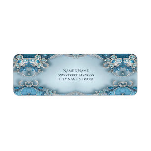Blauw Sierlijk Bloemendecor Retouradreslabel Etiket
