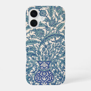 Blauw Sierlijk Bloemmotief Arabisch Patroon iPhone 16 Hoesje