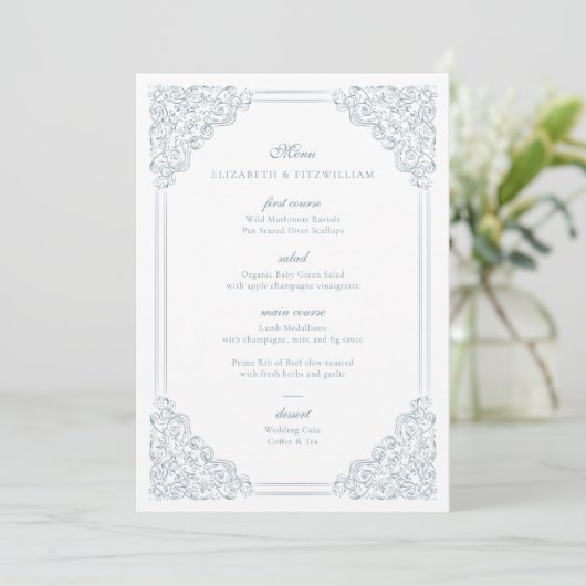  blauw sierlijk Lijst Elegant Script Menu (Staand voorkant)