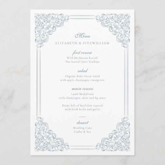  blauw sierlijk Lijst Elegant Script Menu (Voorkant)