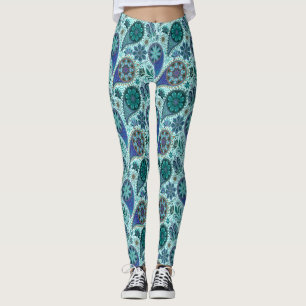 Blauw Sierlijk Paisley Patroon Leggings