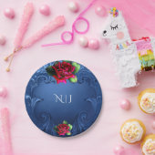 Blauw sierrode rozen bruiloft papieren bordje (Feest)