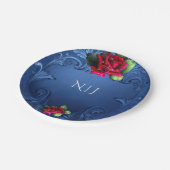 Blauw sierrode rozen bruiloft papieren bordje (Gekanteld)