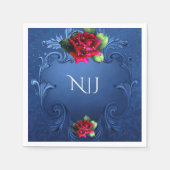 Blauw sierrode rozen bruiloft servetten (Voorkant)