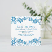 Blauw Simpele Bloemige Bewaar de Datum Uitnodiging (Staand voorkant)