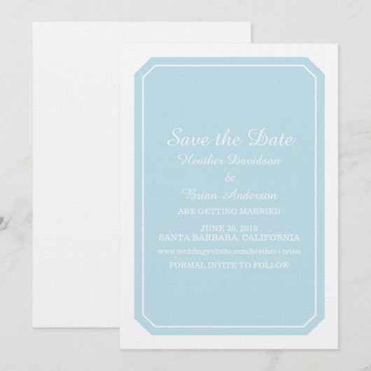 Blauw Simply Elegant Save the Date Uitnodiging (Voorkant / Achterkant)