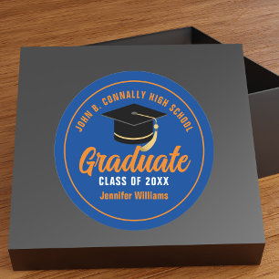 Blauw Sinaasappel Afstuderen Custom 2025 Graduatio Ronde Sticker