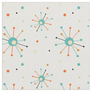 Blauw Sinaasappel Atomic Starbursts Mid Century Pa Stof