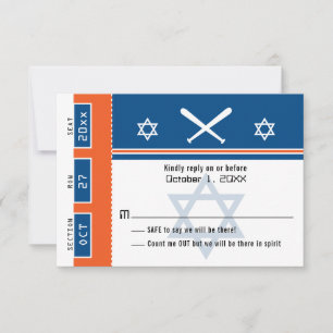 Blauw Sinaasappel Bar Mitswa Baseball Ticket RSVP Kaartje