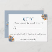 Blauw & Sinaasappel Bloemen Bruiloft RSVP Reactie  (Voorkant / Achterkant)