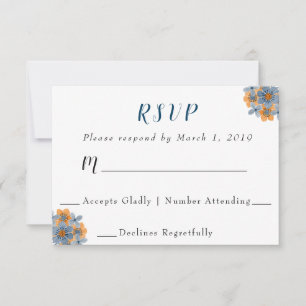 Blauw & Sinaasappel Bloemen Bruiloft RSVP Reactie Kaartje