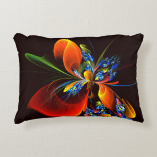 Blauw Sinaasappel Bloemen Modern Abstract Kunstpat Accent Kussen