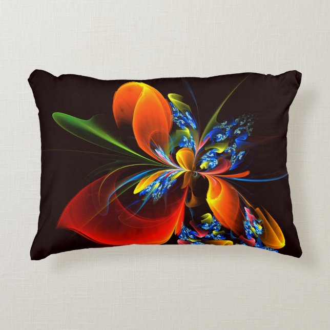 Blauw Sinaasappel Bloemen Modern Abstract Kunstpat Accent Kussen (Voorkant)