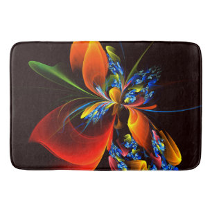Blauw Sinaasappel Bloemen Modern Abstract Kunstpat Badmat