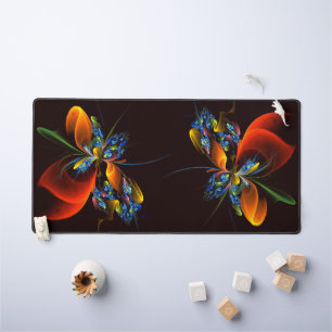 Blauw Sinaasappel Bloemen Modern Abstract Kunstpat Bureaumat
