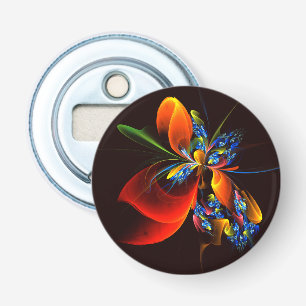 Blauw Sinaasappel Bloemen Modern Abstract Kunstpat Button Flesopener