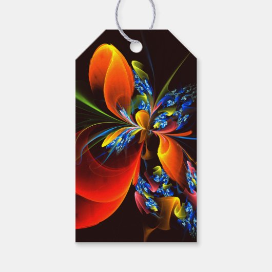 Blauw Sinaasappel Bloemen Modern Abstract Kunstpat Cadeaulabel (Voorkant)