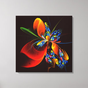 Blauw Sinaasappel Bloemen Modern Abstract Kunstpat Canvas Afdruk